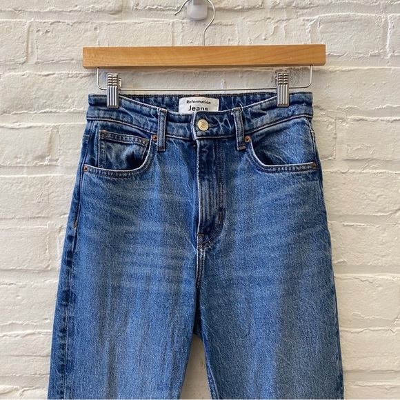 Reformation || Peyton High Rise Bootcut Cropped Jeans Mercer Wash Blue 26 - Picture 2 of 8